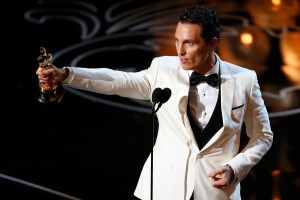 Matthew McConaughey accepts the Oscar for best actor for his role in "Dallas Buyers Club" at the 86th Academy Awards in Hollywood